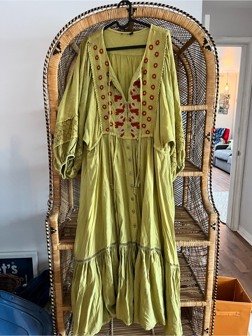 NATURAL LIFE Lime Green Embroidered Maxi Dress